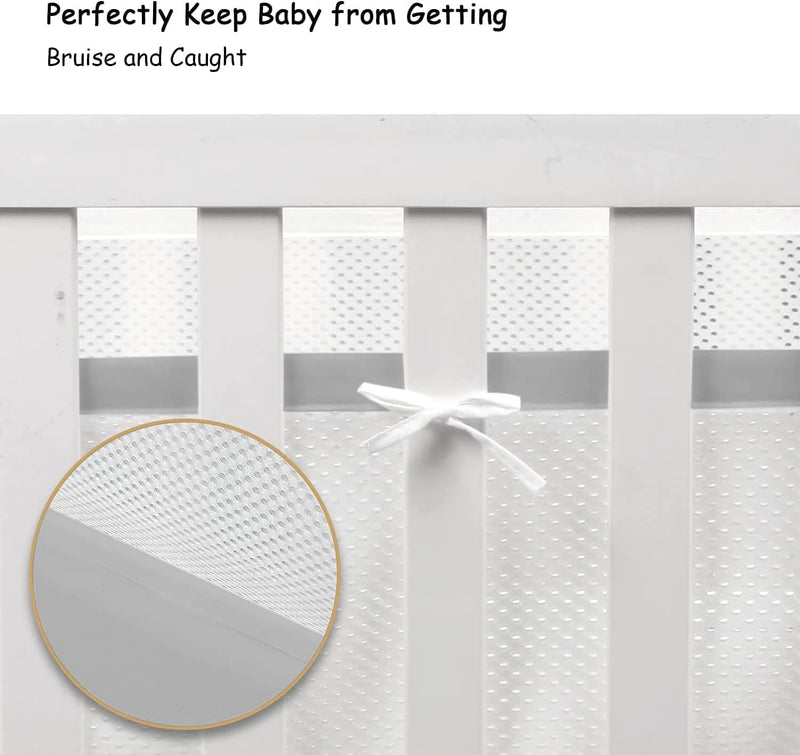 Gogou Cot Bumper,Baby Cot Bumpers for Cot Bed,Breathable Cot Bumper 3D Anti-Airflow Mesh with 4 Sides Anti-Collision