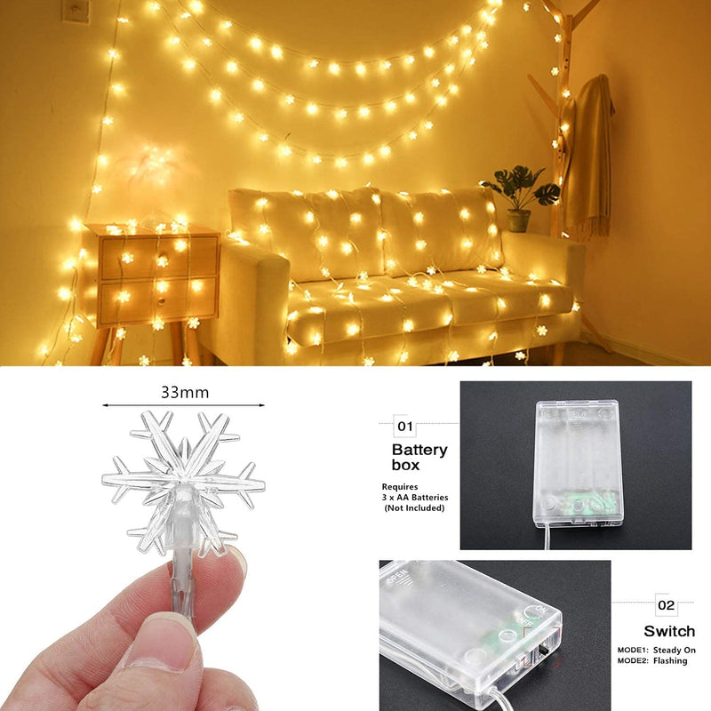 Ziopgtob Christmas Snowflake Fairy String Lights - 20Ft 40 LED Shining Light Battery Operated Waterproof Xmas Decorations for Bedroom Corridor Patio Garden Yard Photo Frame Indoor Outdoor