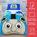Character World Thomas & Friend Offical Childs Toddler Cot Bed Duvet Cover | Peekaboo Thomas the Tank Engine Reversible 2 Sided Bedding with Matching Pillowcase, Polycotton, Blue