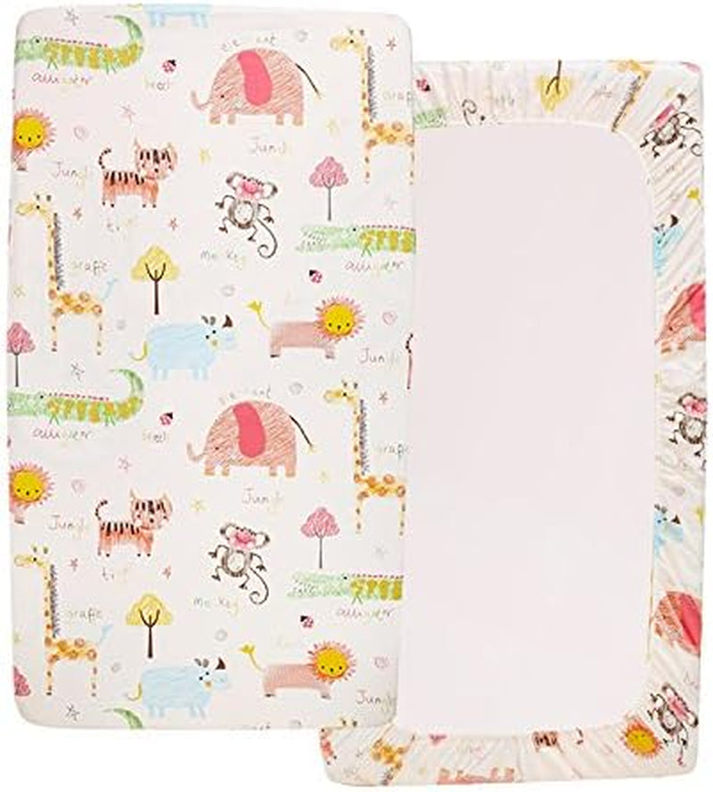 JISEN Crib Sheet 100% Cotton Crib Fitted Sheets Baby Sheet Standard Crib Toddler Sheet 60X120Cm to 70 X 132Cm for Boys and Girls 1 Pack Zoo Pattern