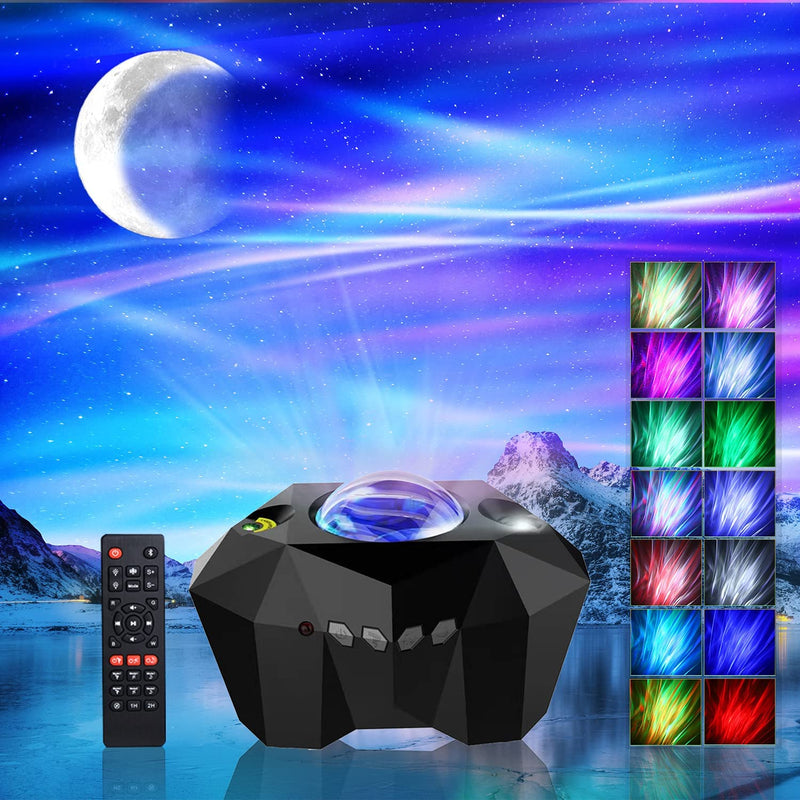 Aurora Galaxy Projector with Moon, Star Projector Night Light Projector with Speaker, Northern Lights Projector for Bedroom, Gaming Room, Home Theater, Ceiling, Room Decor, Kids Adults Gift - Black