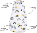 Snuz Pouch Baby Sleeping Bag, 1.0 Tog – Mustard Rainbow Design – Soft 100% Cotton with Zip for Easy Nappy Changing – 0-6M