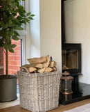 Wovenhill | Square Large Grey Log Basket | Handmade Wicker Storage Box | W48 X D48 X H58Cm