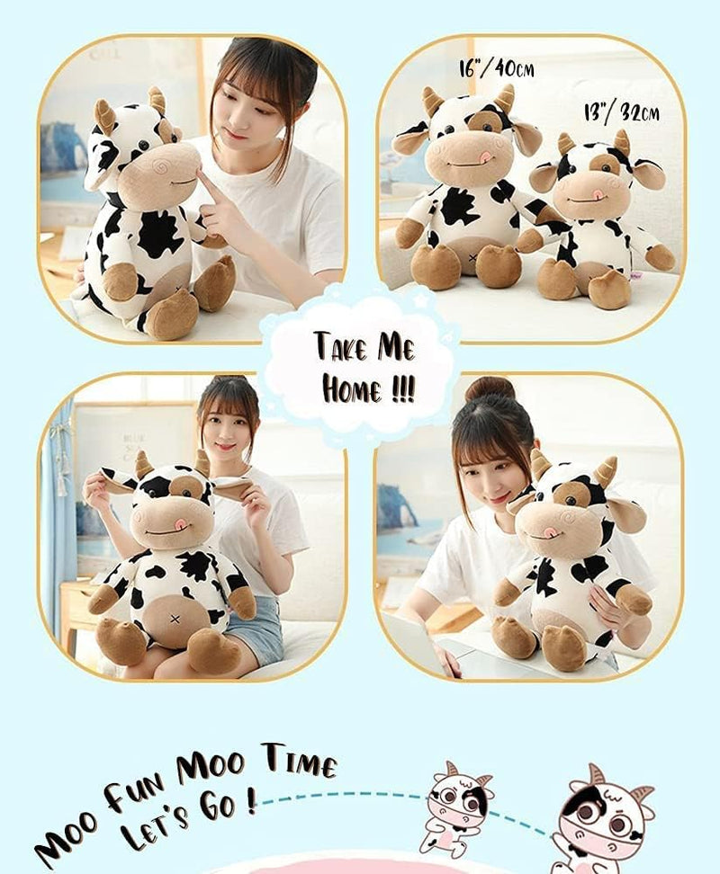 Cow Plush Toy, 40 Cm Stuffed Animal Throw Plushie Pillow Doll, Soft Fluffy Friend Hugging Cushion - Present for Every Age & Occasion