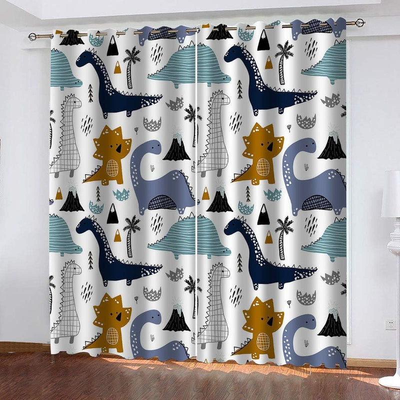 1 Pair Blackout Curtains Cartoon Dinosaur Total Size：78.7" Wide X 63" Drop (200Cm X 160Cm) Soft Solid Thermal Insulated Curtain Drapes Window Treatment Decoration for Bedroom/Living Room, Energy Savi
