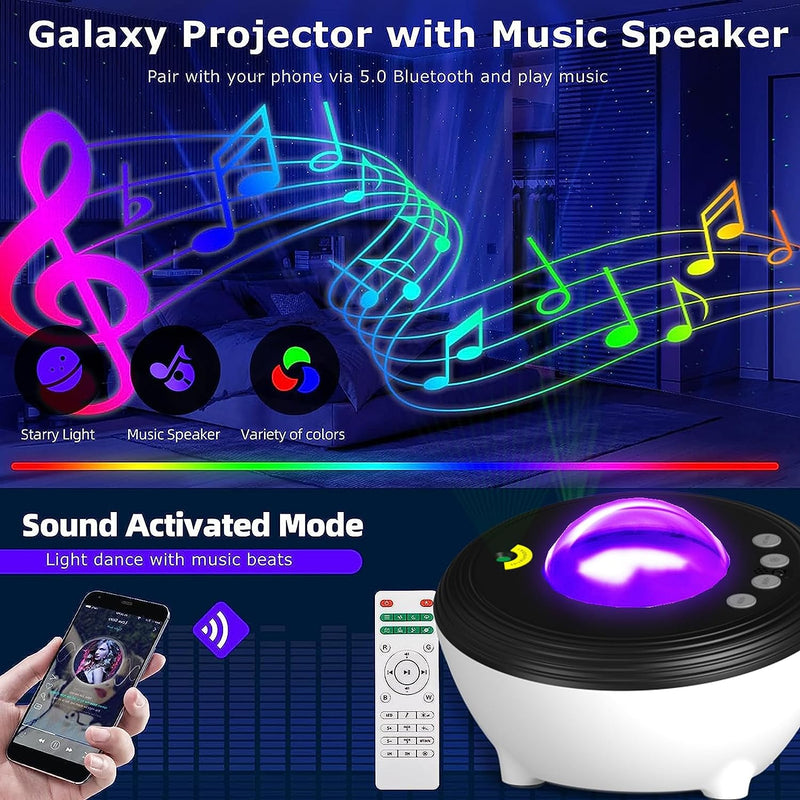 Yunlone Aurora Projector Galaxy Projector Star Projector Galaxy Light for Bedroom Night Light with Bluetooth Speaker, White Noise, App/Remote/Voice Control, DIY Light for Room Décor Party Kids Adults