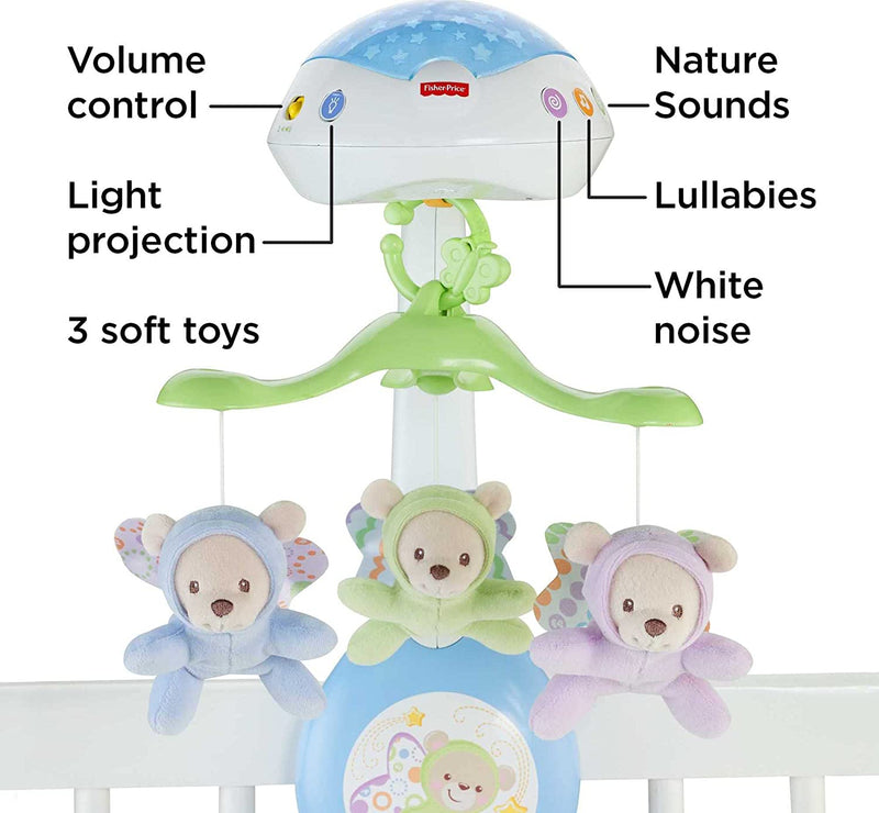 Fisher-Price Baby Crib Toy, 3-In-1 Projection Mobile, Butterfly Dreams Sound Machine with Light Projection for Newborn to Toddler, CDN41