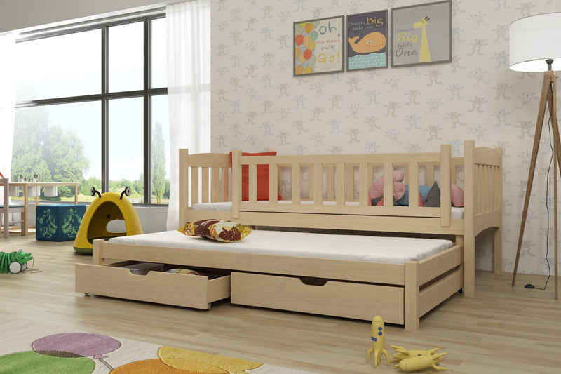 Wooden Double Bed Amelka with Trundle and Storage