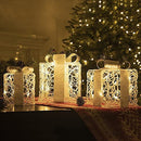 EAMBRITE 3PK Light up Present Boxes Silver Gift Boxes with Warm White Lights Plug in for Christmas Decorations Home and Outdoor Décor