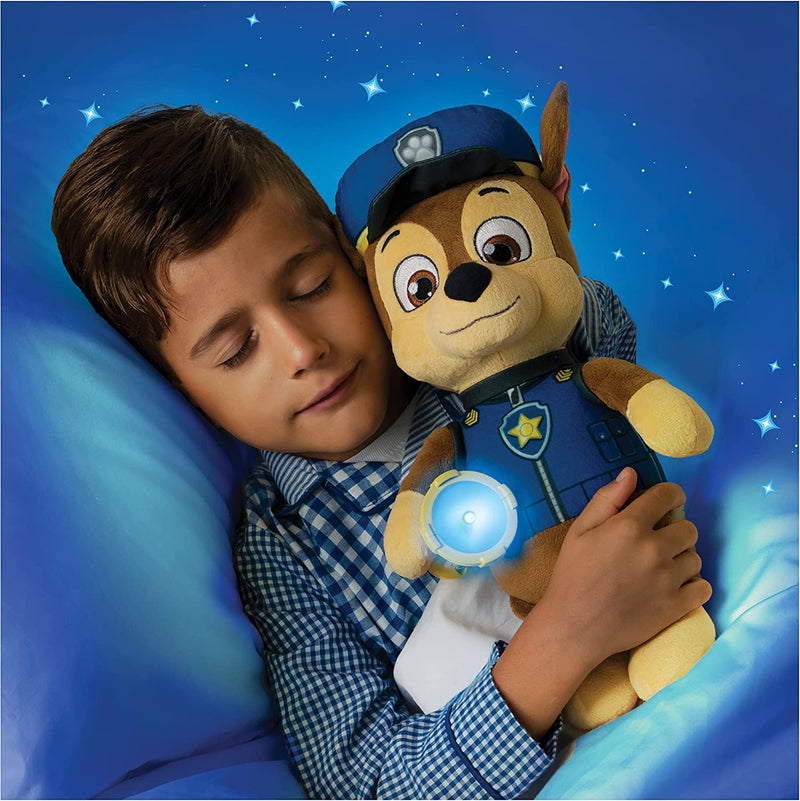 PAW Patrol, Snuggle up Chase Plush with Torch and Sounds, for Kids Aged 3 Years and Over, Grey