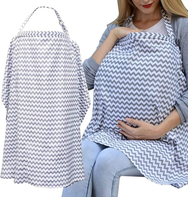 Auranso Breastfeeding Cover Infinity Nursing Cover Scarf with Pockets, Breathable Cotton Mums Breastfeeding Apron Shawl Baby Car Seat Cover Baby Swaddle Blanket Grey