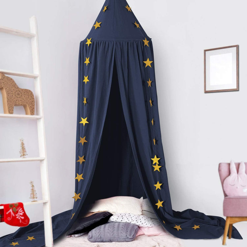 Ceekii Bed Canopy,Kids Nursery Room Decorations,Round Dome Mosquito Net,Play Tent Crib Nook for Babies Children'S Bedroom DIY with Free Stars,Hight 94.5 Inches (Navy Blue)