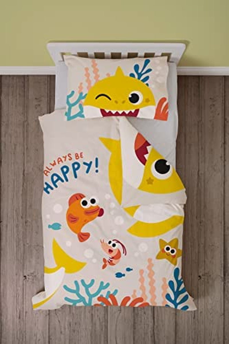 Baby Shark Character World Fintastic Bedroom Range | Reversible Two Sided Officially Licensed Bedding | Toddler Cot Bed Duvet Cover with Matching Pillow Case