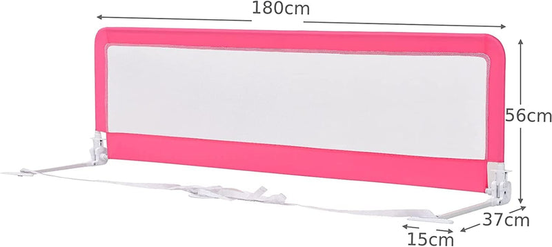 GYMAX 180CM Baby Bed Guard, Foldable Mesh Bedside Guardrail with Safety Straps, Universal Kids Swing down Bed Rail for Extra Long Cribs, Twin, Double, Full Size Queen and King Bed (Pink)