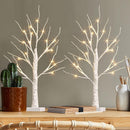 Set of 2-Vanthylit White Christmas Tree with Lights 2FT Tabletop Birch Tree with 24 Warm White Leds Battery Operated Light up Twig Tree for Home Party Wedding Easter Christmas Decoration