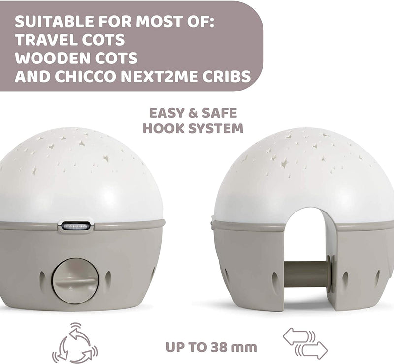 Chicco Next2Stars Baby Night Light, Neutral | Star Light Projector for Cots and Cribs, Sound Sensor, 3 Light Effects and Music