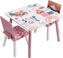EUGAD Children Table & Chair Sets Pink Desk Table with 2 Chairs Stools Set for Preschoolers Kids Study Activity Wooden