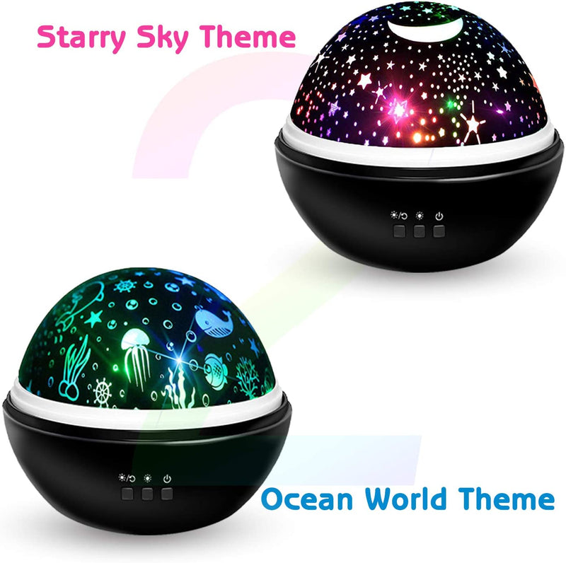 Moredig Baby Projector Light, 8 Colors Sensory Lights with 360 Degree Starry Sky and Ocean, Baby Sensory Toy for Baby Birthday Children'S Day Gifts for Kids, Bedroom Décor - Black