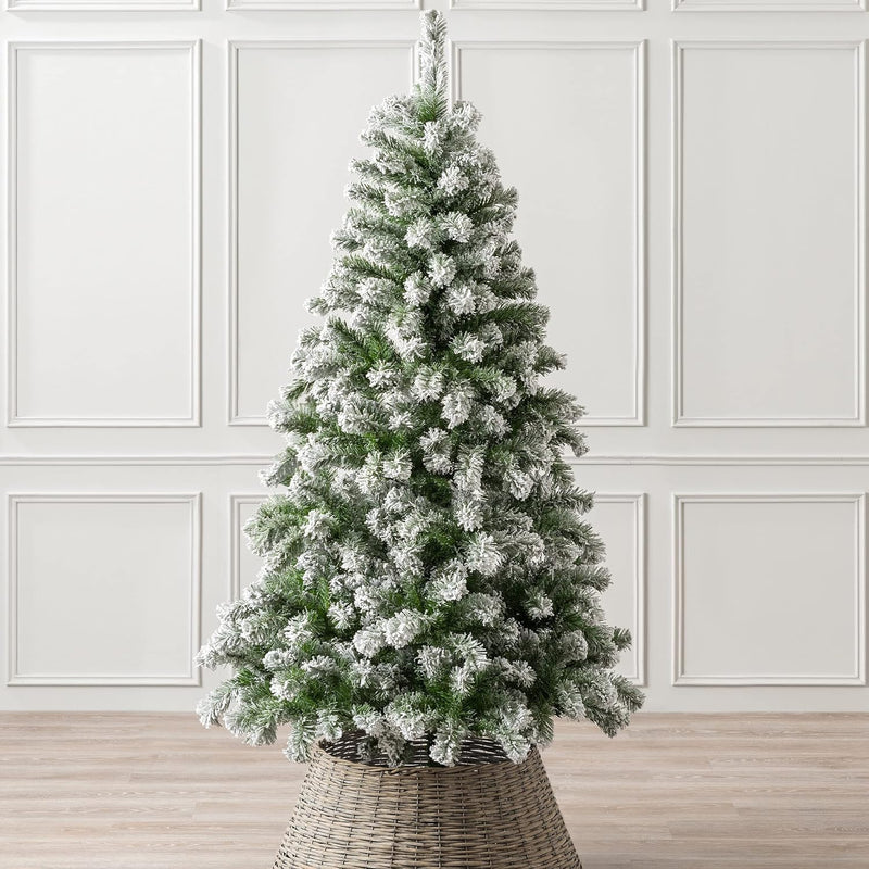 Christow Snowy Christmas Tree 5Ft, Artificial Snow Frosted Spruce Tree, Hook on Branches, Metal Stand (Tree Skirt Not Included)