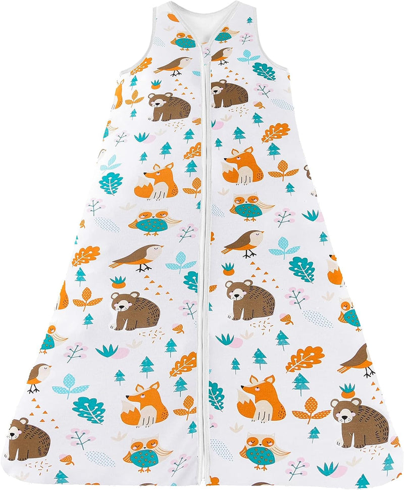 Chilsuessy Baby Sleeping Bag for Summer 100% Cotton Unisex, Infant Sleeping Bag Wearable Blanket Sleeping Sack 90-110Cm for Infant Toddler 18 to 36 Months, Forest + Animals Park, 110Cm/3-4 T
