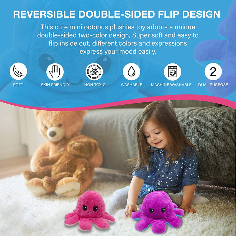 Octopus Plushie Reversable, Double-Sided Flip Reversible Octopus Plush, Soft like Squishmallow Plushies, Stuffed Octopus Plush, Novelty Plushies, Perfect for Playing & Expressing Mood (Blue Purple)