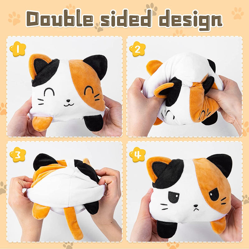 Thedttoy Cat Plush Cat Soft Toy Happy Sad Cat Reversible Plush Emotion Kitten Double-Sided Flip Doll Show Your Mood without Saying a Word Cute Small Stuffed Animal Birthday Presents for Kids
