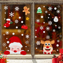 Zemu Christmas Window Stickers Reusable, Double Sided Peeping Santa Rudolph Reindeer Xmas Scene Stickers with Snowflakes PVC Decals Display Decorations for Glass/Door/Indoor/Outdoor, 2 Sheets Large