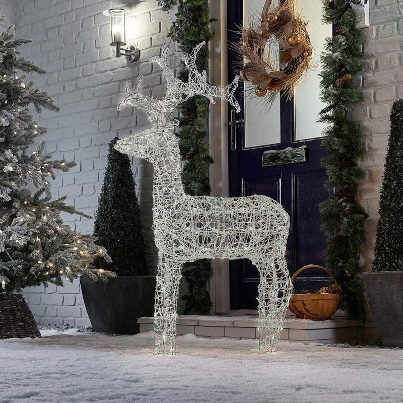 Dawsons Living LED Pre-Lit Reindeer - Acrylic Christmas Reindeer Decorations (Cool White, 90Cm)