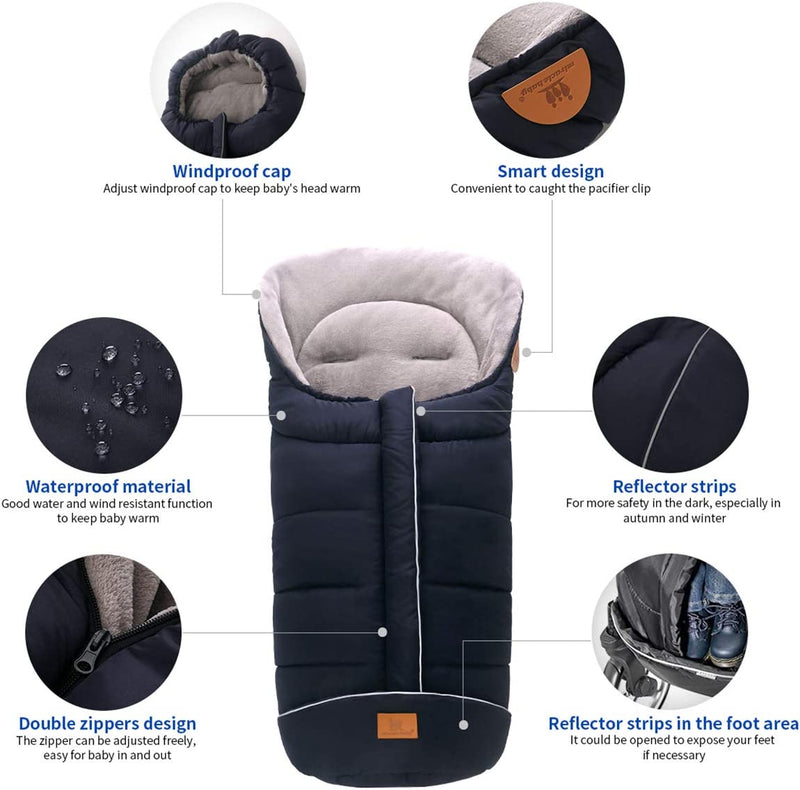 Universal Stroller Footmuff Cover Windproof Warm Sleeping Bag Thermo Fleece Lined Cosy Toes Toddler Bunting Bag Fit for Buggy Pushchairs Prams(Black)