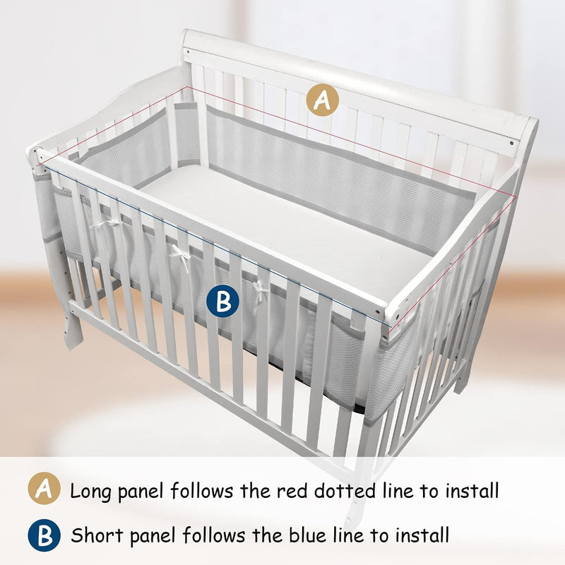 Gogou Cot Bumper,Baby Cot Bumpers for Cot Bed,Breathable Cot Bumper 3D Anti-Airflow Mesh with 4 Sides Anti-Collision